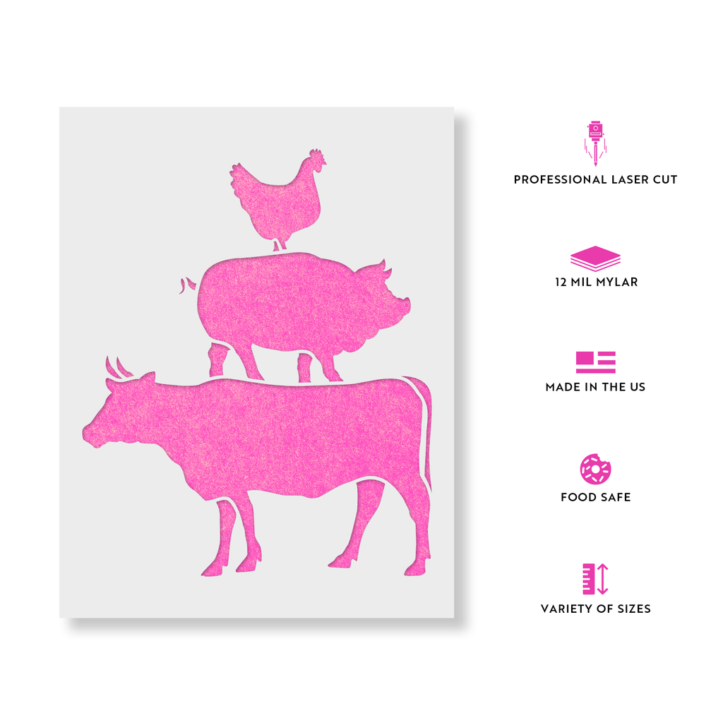 Cow Pig Chicken Stencil, image size:1024x1024
