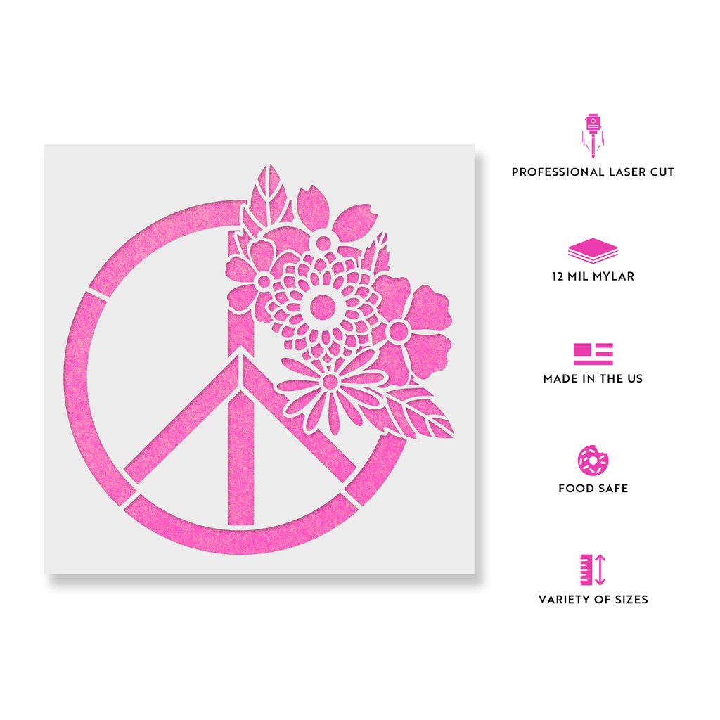 floral peace sign stencils - stencil revolution
