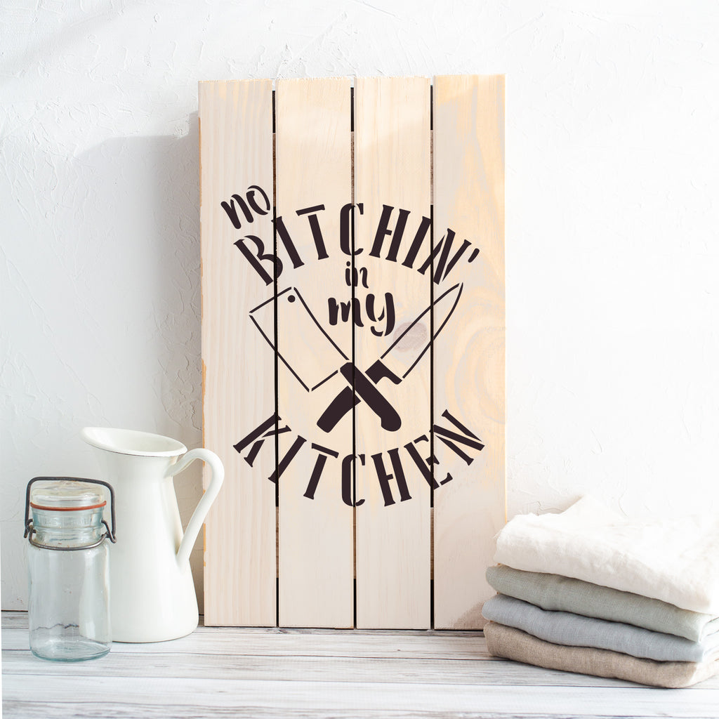 Targa Umoristica A Cuore "No Bitchin' In My Kitchen" - Decorazione Da Parete In MDF 10x9 Cm, Simpatica E Sfacciata Per La Cucina
