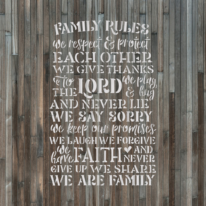 Family Rules Lord Faith Sign Stencil