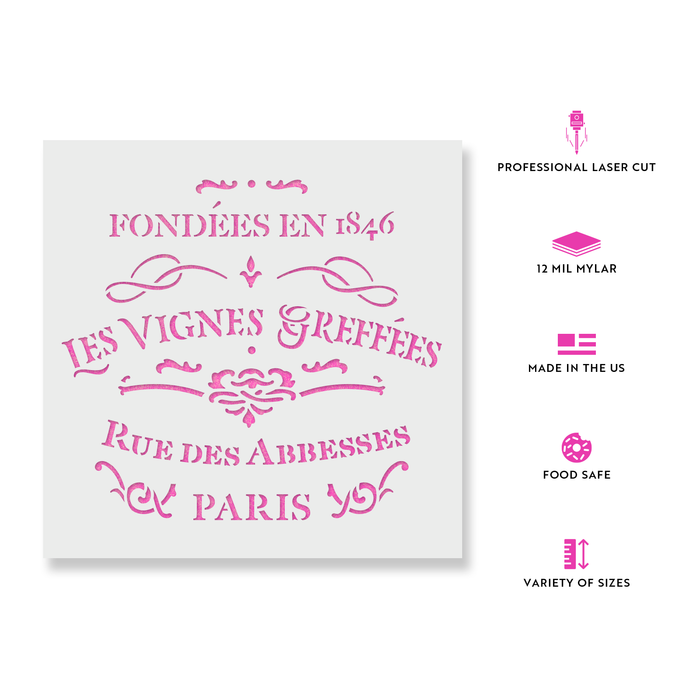 French Label Les Vignes Greffes Stencil