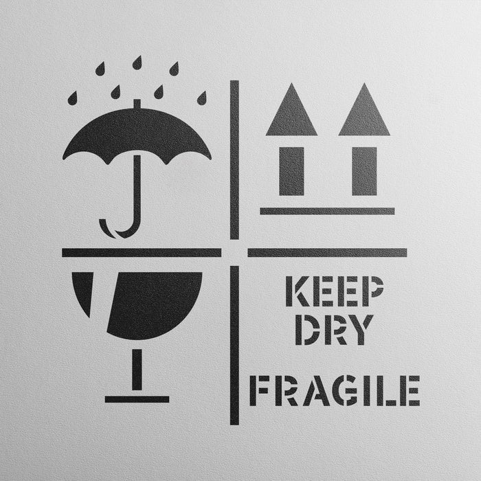 Keep Dry Fragile Up Text Stencil