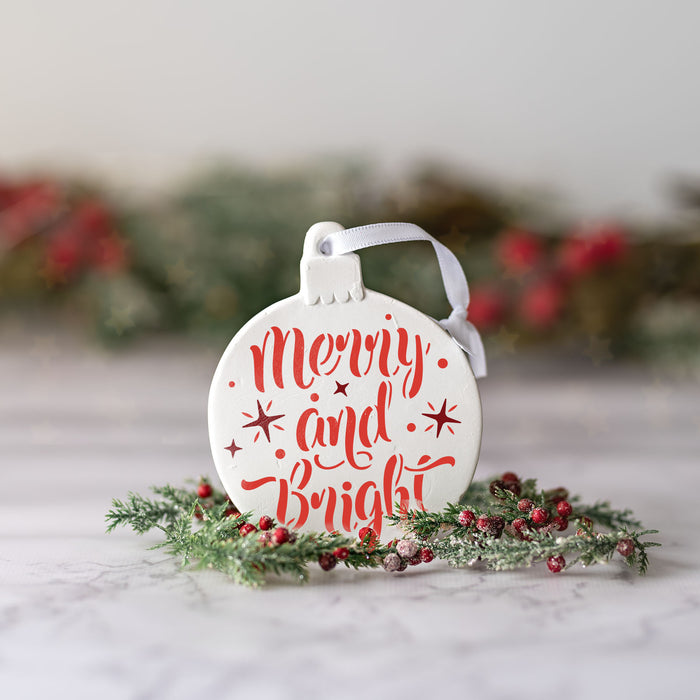 Merry And Bright Christmas Ornament Stencil