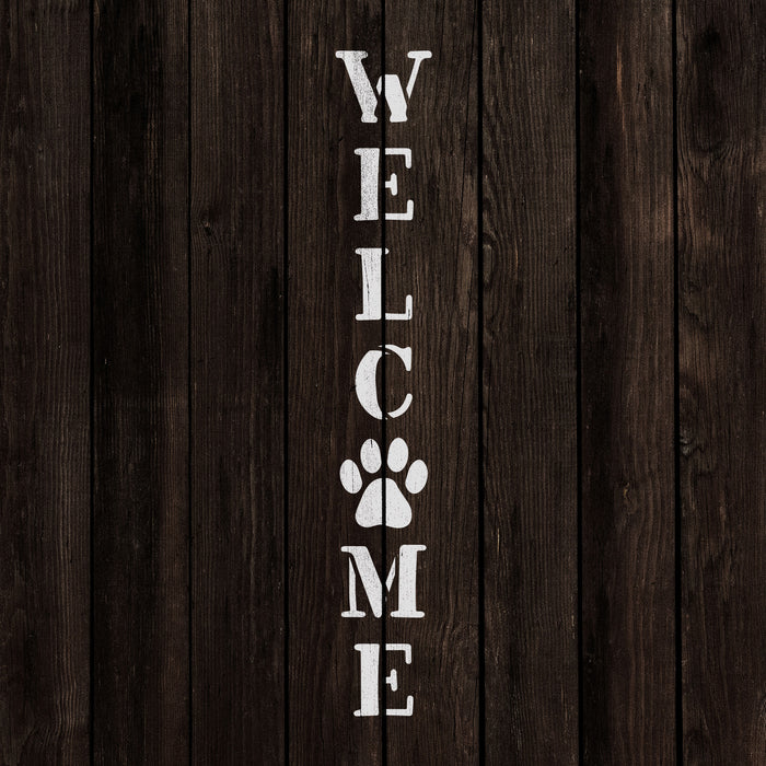 Welcome Paw Print Vertical Sign Stencil