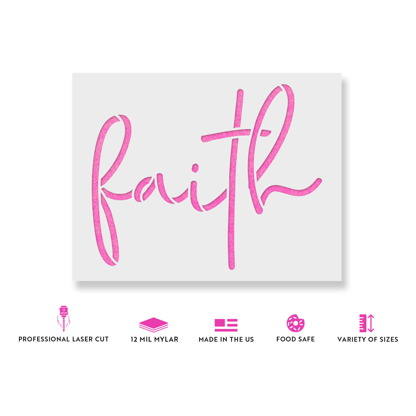Scripted Faith Faith Script Stencil – Diy stencil for signs of the word “faith” in script