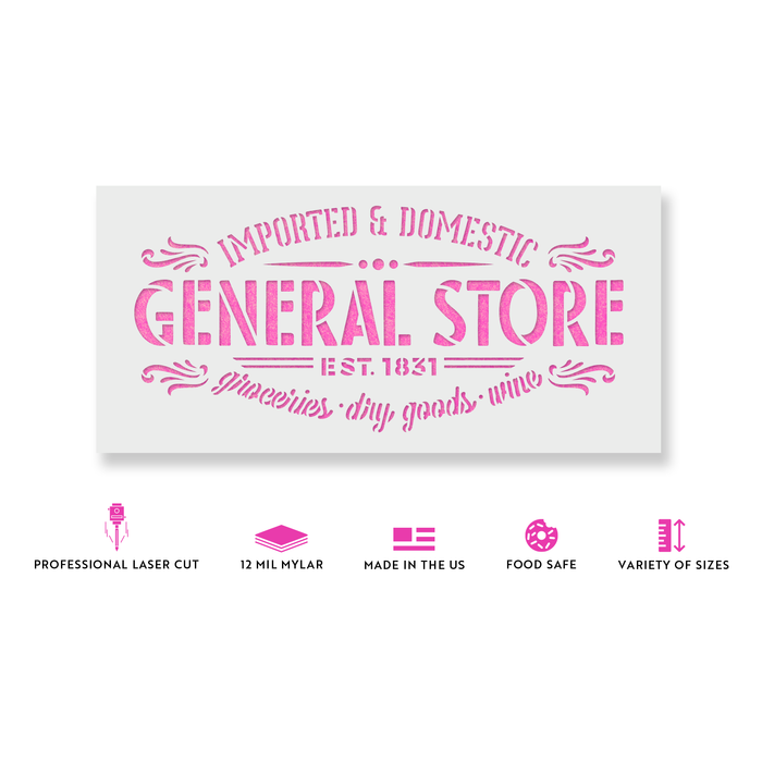 General Store Groceries Goods Wine Sign Stencil
