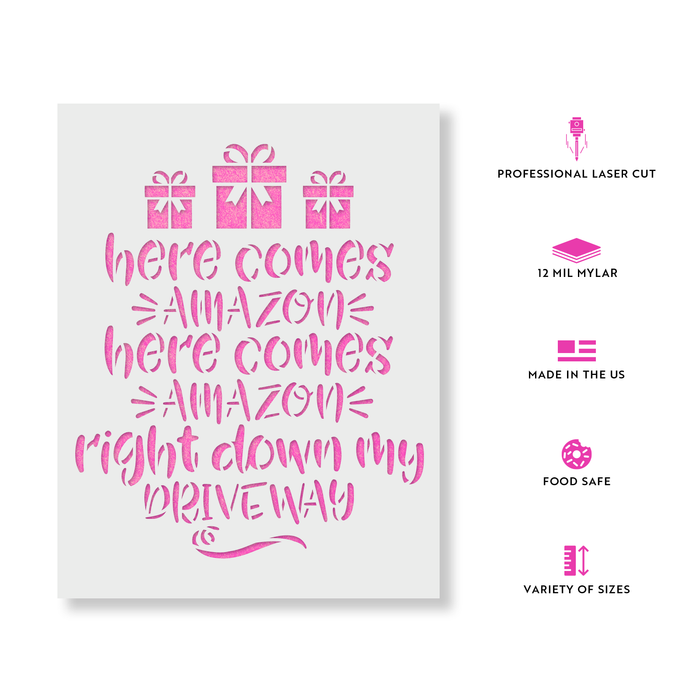 Here Comes Amazon Christmas Stencil