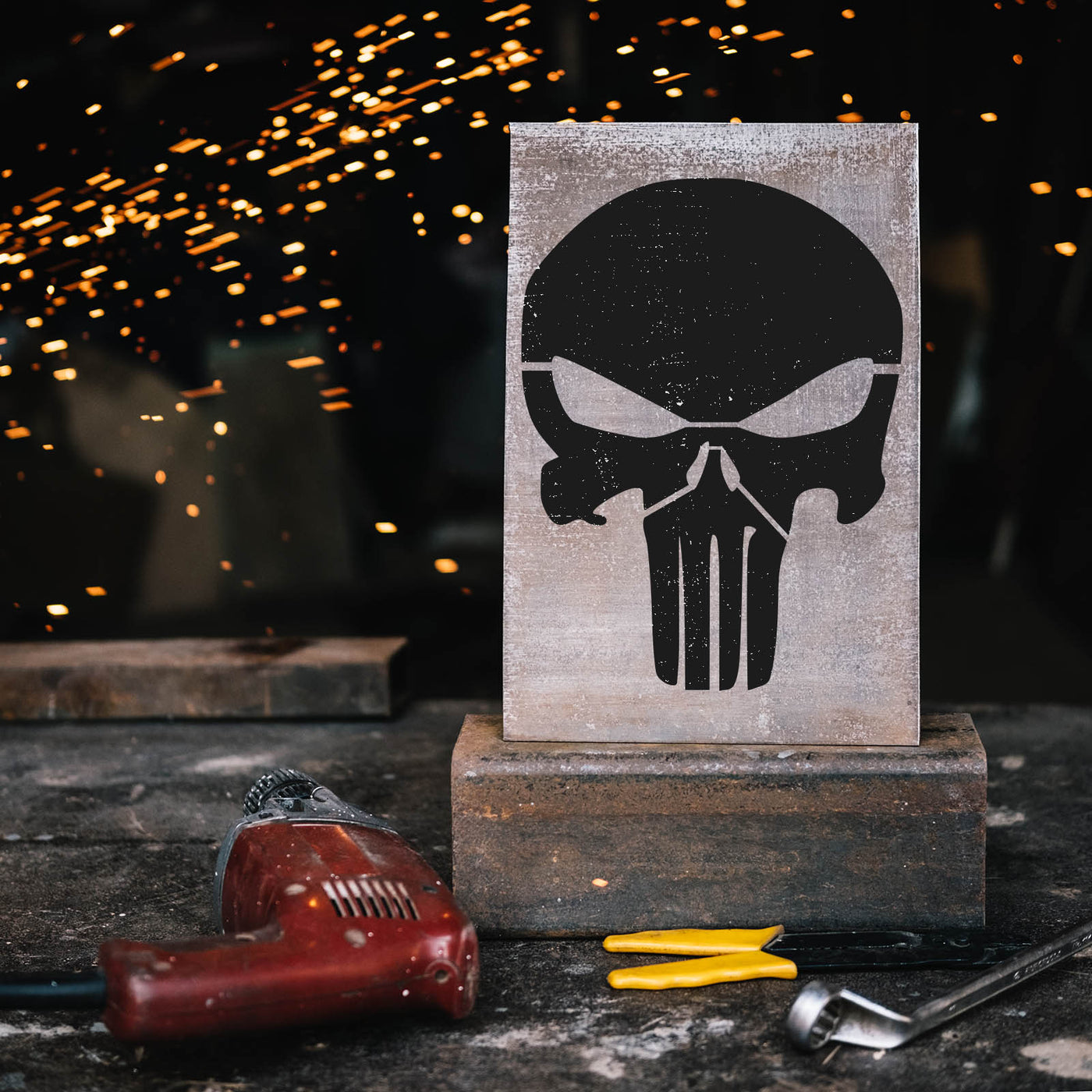 Punisher Stencil Design on Durable Mylar - Reusable Skull Stencil