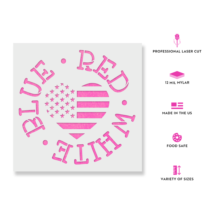 Red White And Blue American Flag Heart Stencil