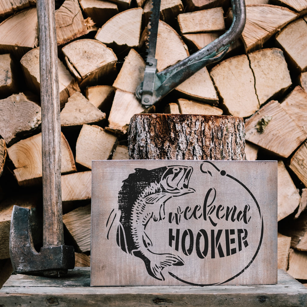Weekend Hooker Bass Fishing Stencils - Stencil Revolution