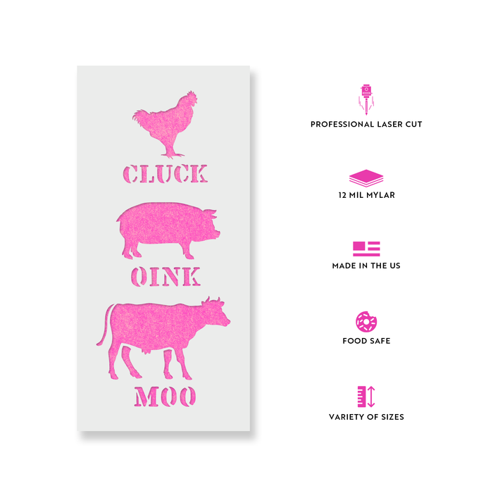 Cluck Oink Moo Stencil