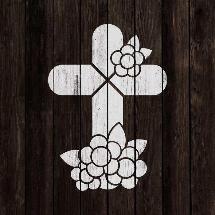 Cross And Flowers Stencil
