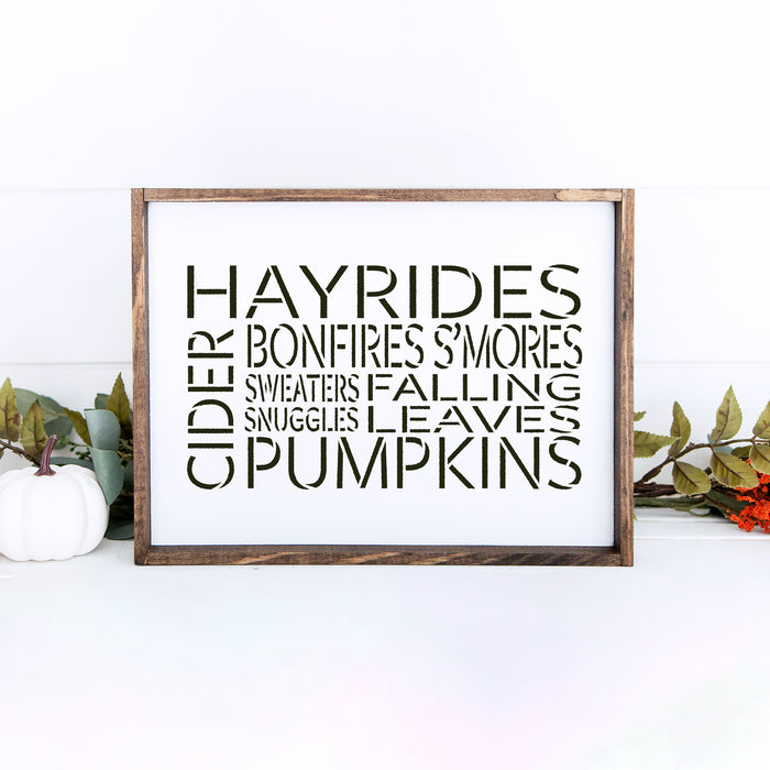 Fall Fun Hayrides Pumpkins Stencil