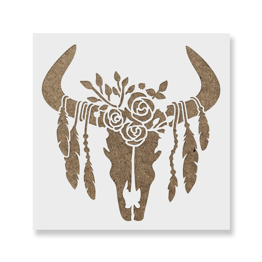 Feathered Cow Skull Stencil