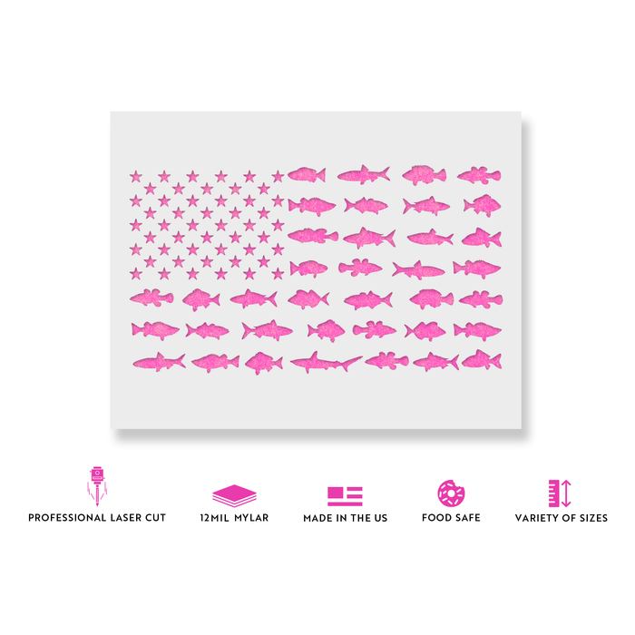 Fishing American Flag Stencil