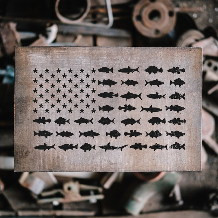Fishing American Flag Stencil
