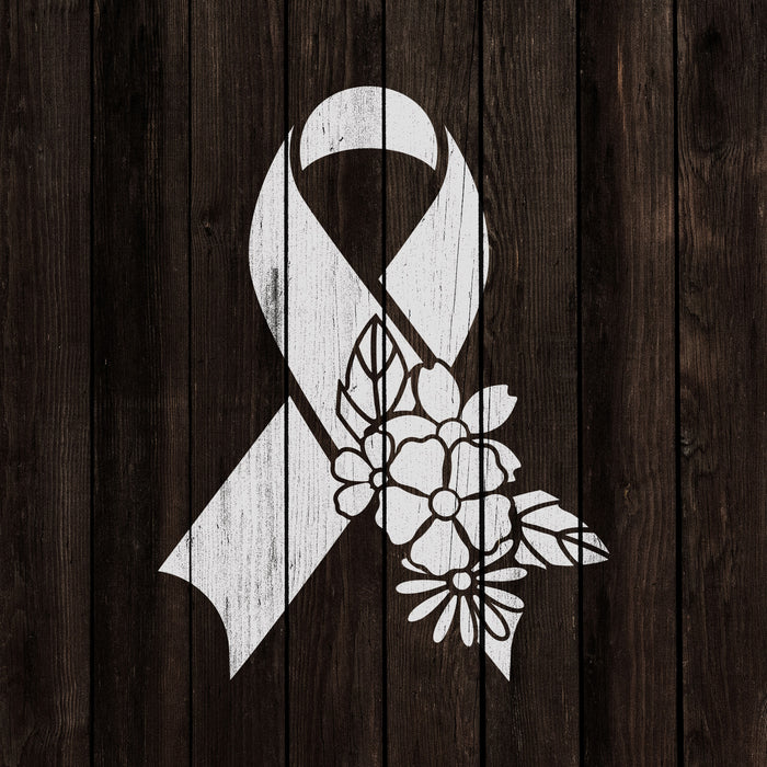 Floral Breast Cancer Ribbon Stencil
