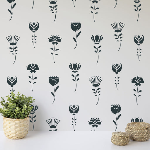 Flower Stem Pattern Wall Stencil