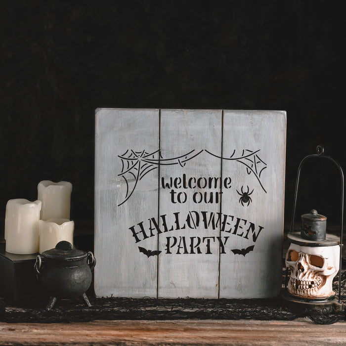 Halloween Party Welcome Sign Stencil