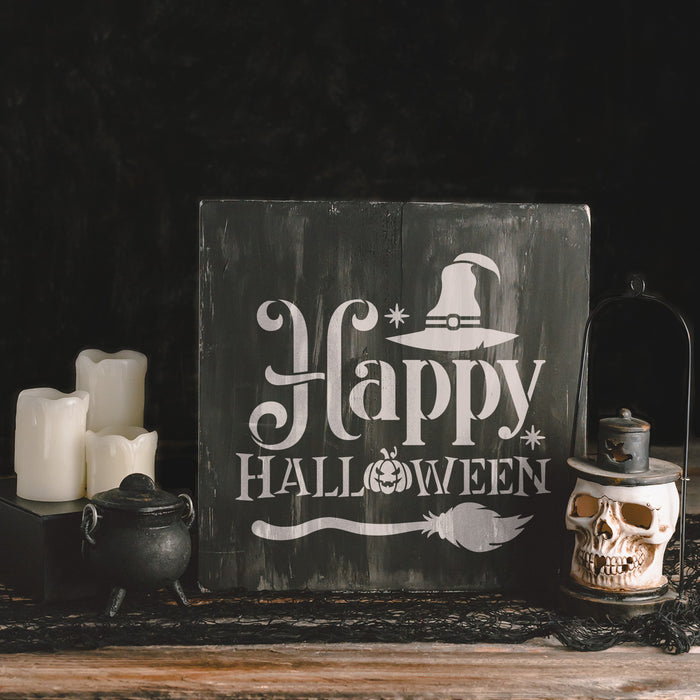 Happy Halloween Witch Hat Stencil