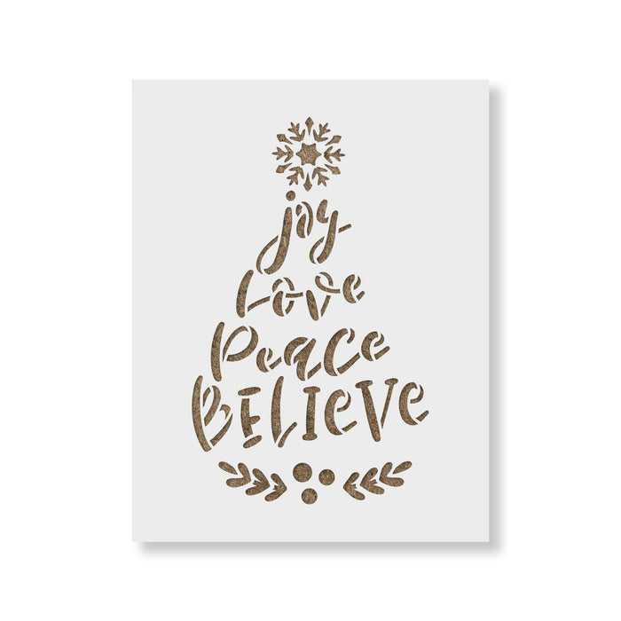 Joy Love Peace Believe Snowflake Laurel Stencil
