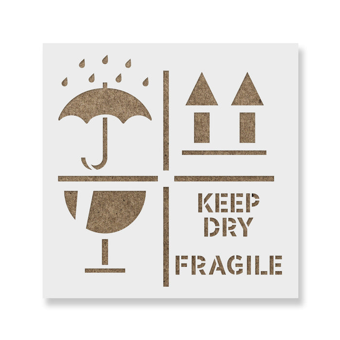 Keep Dry Fragile Up Text Stencil