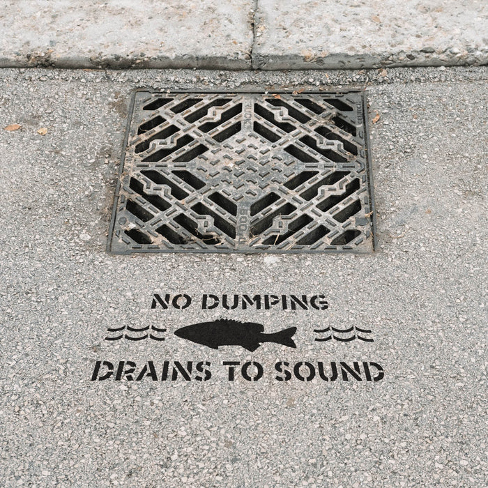 No Dumping Drains to Sound Stencil