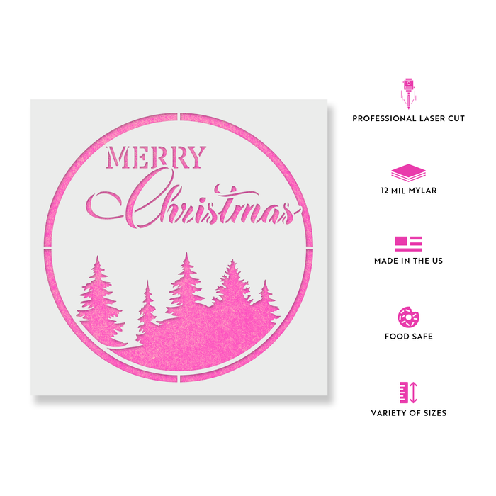 Round Merry Christmas Sign Stencil