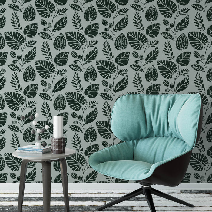 Scandinavian Palm Leaves Pattern Wall Stencil