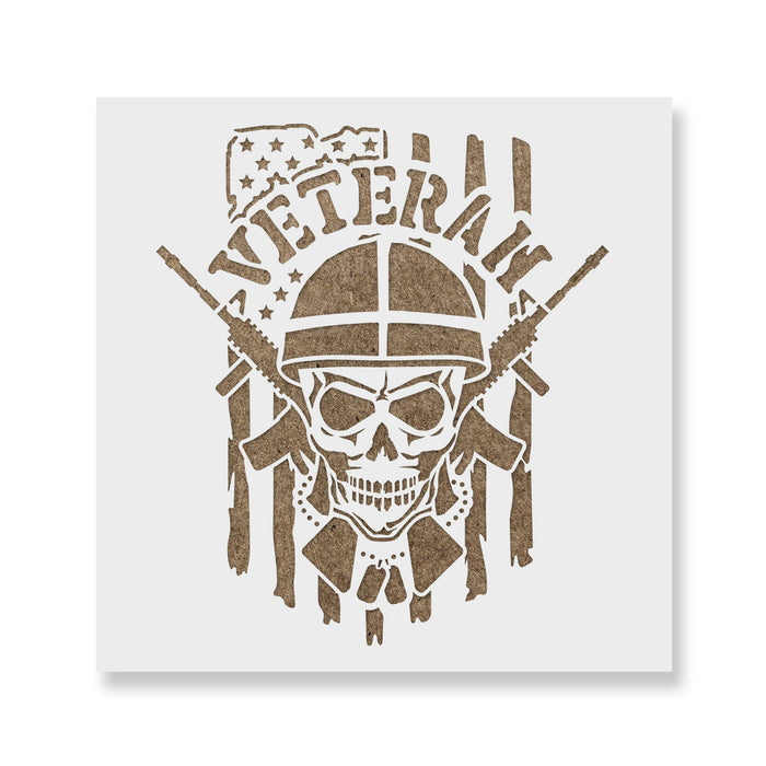 Veteran Skull Guns American Flag Stencil