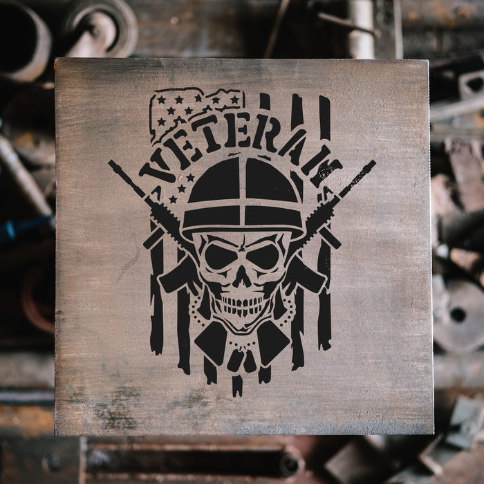 Veteran Skull Guns American Flag Stencil