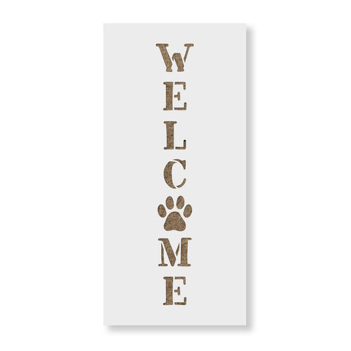 Welcome Paw Print Vertical Sign Stencil